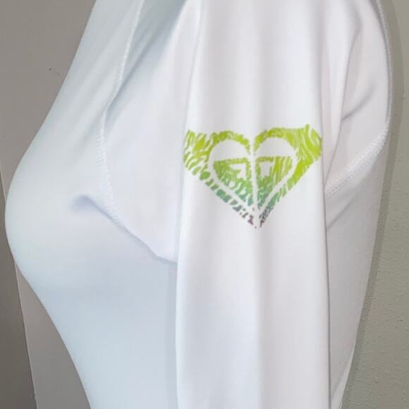 ROXY Women Size 8 Top Rashguard UV Tech Mock Neck Long Sleeve Shirt White - Picture 2 of 8